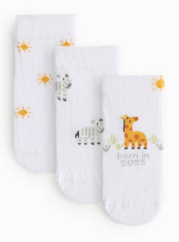Born In 2025 Slogan Socks 3 Pack 6-12 months